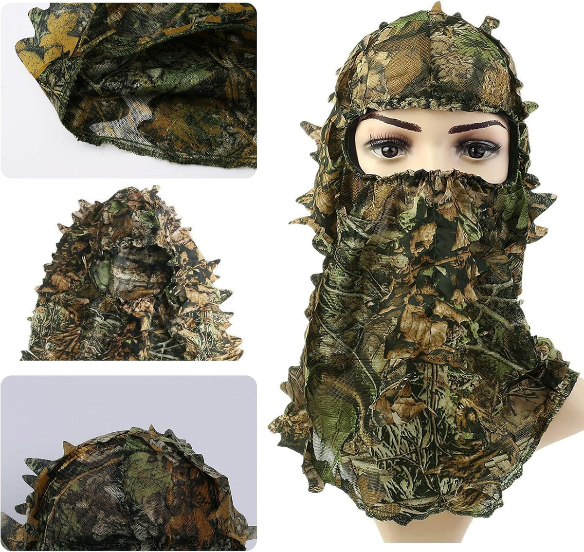 2-Piece Set Ghillie Camouflage 3D Leafy Full Face Mask Camo Hunting Gloves, Turkey Camo Hunter Hunting Accessories for Turkey Hunting Fishing Hunting Tactical Camouflage