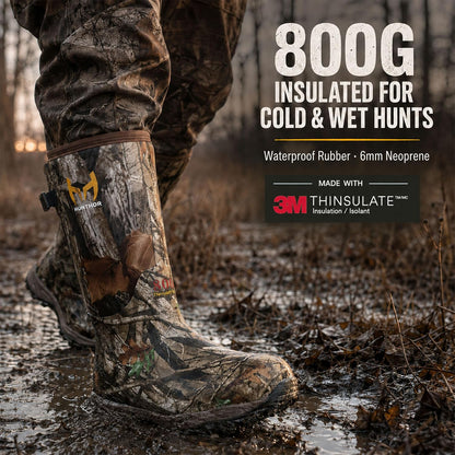 Rubber Hunting Boots for Men, 800G Insulation with EVA Midsole