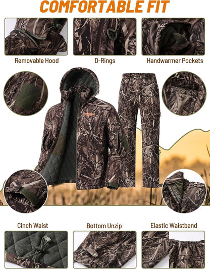 Insulated Hunting Clothes for Men Cold Weather, Warm Camo Hunting Jacket and Pants, Hunting Suit for Deer Duck Hunts