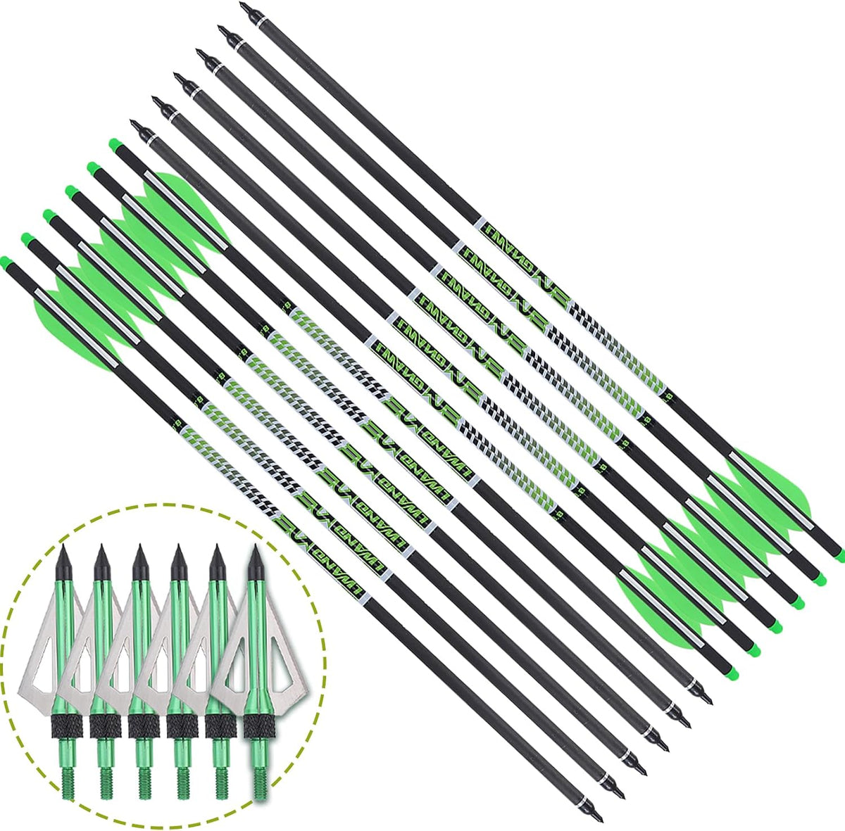 22 Inch Pure Carbon Crossbow Bolts Arrows with Broadheads for Hunting