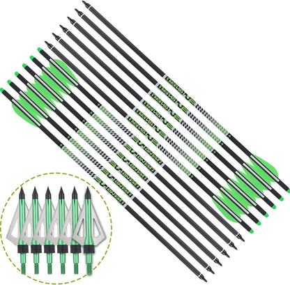 22 Inch Pure Carbon Crossbow Bolts Arrows with Broadheads for Hunting