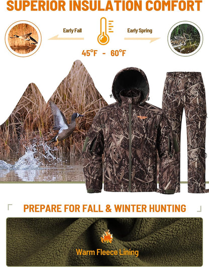 Insulated Hunting Clothes for Men Cold Weather, Warm Camo Hunting Jacket and Pants, Hunting Suit for Deer Duck Hunts