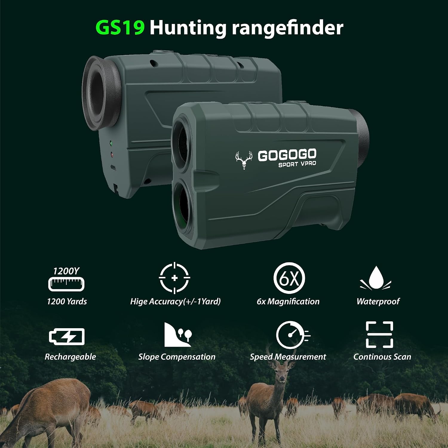 Green Hunting Rangefinder -1200 Yards