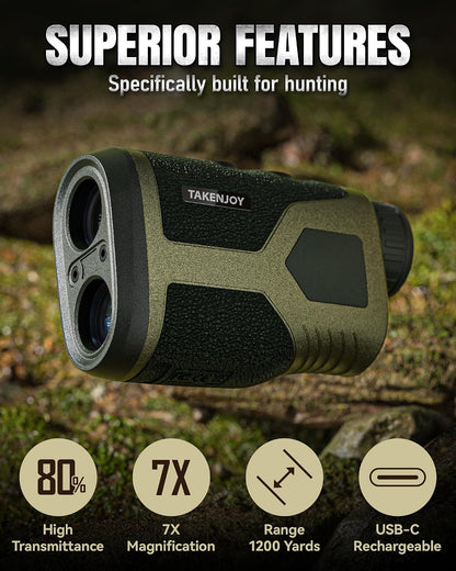 Hunting Rangefinder, 1200Y Laser Range Finder for Hunting,7X Magnification, Waterproof, Speed Mode, Rechargeable, Lightweight for Archery