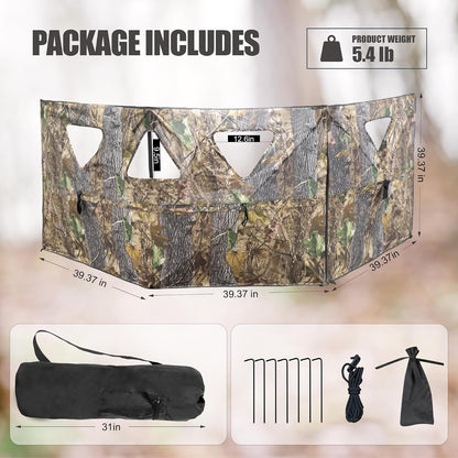 Hunting Blind 3-Panel Ground Blind with Carrying Bag Portable Hunting Ground Blinds for Deer Waterfowl Turkey Hunting