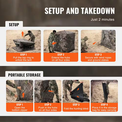 Hunting Blind, 270° See through Ground Blind, Portable Resilient Hunting Tent, 1-2 Person Pop up Deer Blind for Hunting