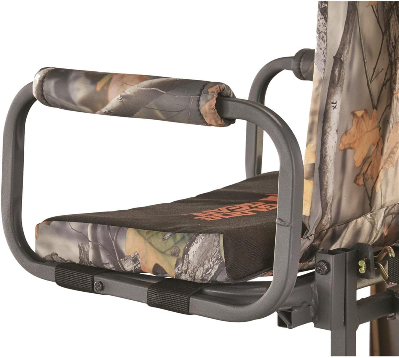 Deluxe Hang-On Tree Stand Chair for Hunting Cushion Seat Hunt Gear Equipment Accessories, Camo