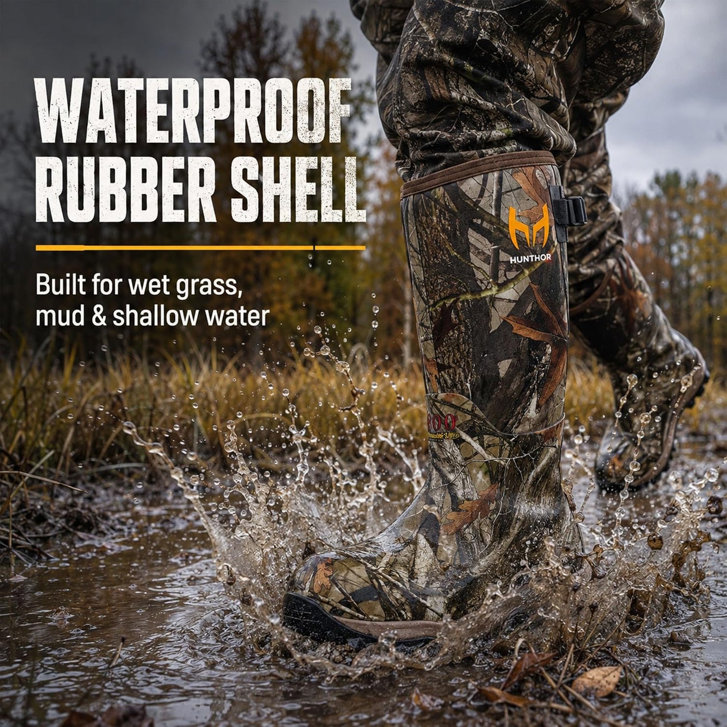 Rubber Hunting Boots for Men, 800G Insulation with EVA Midsole