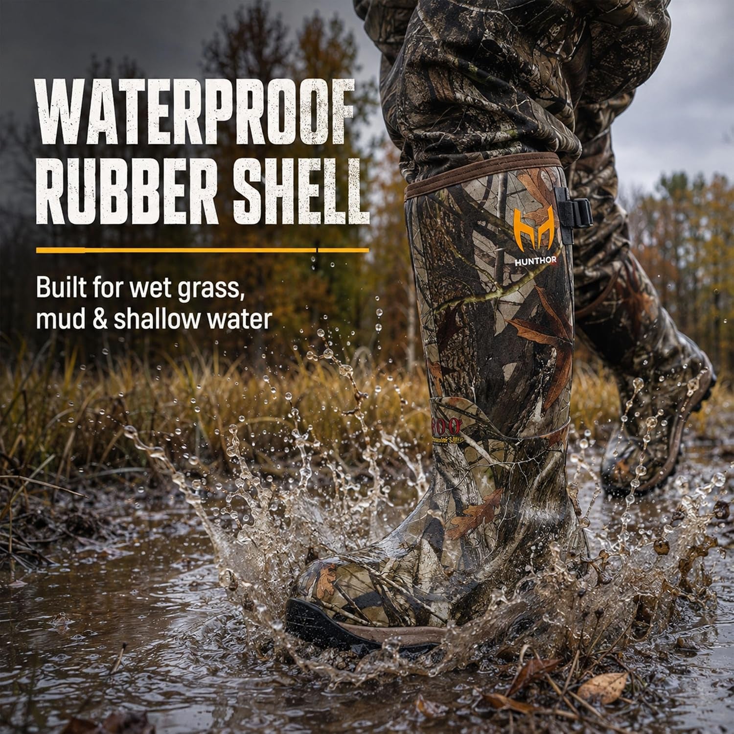 Rubber Hunting Boots for Men, 800G Insulation with EVA Midsole