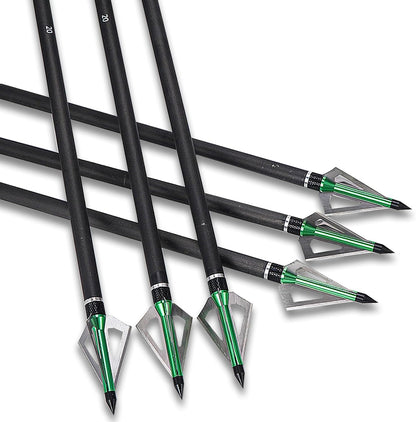22 Inch Pure Carbon Crossbow Bolts Arrows with Broadheads for Hunting