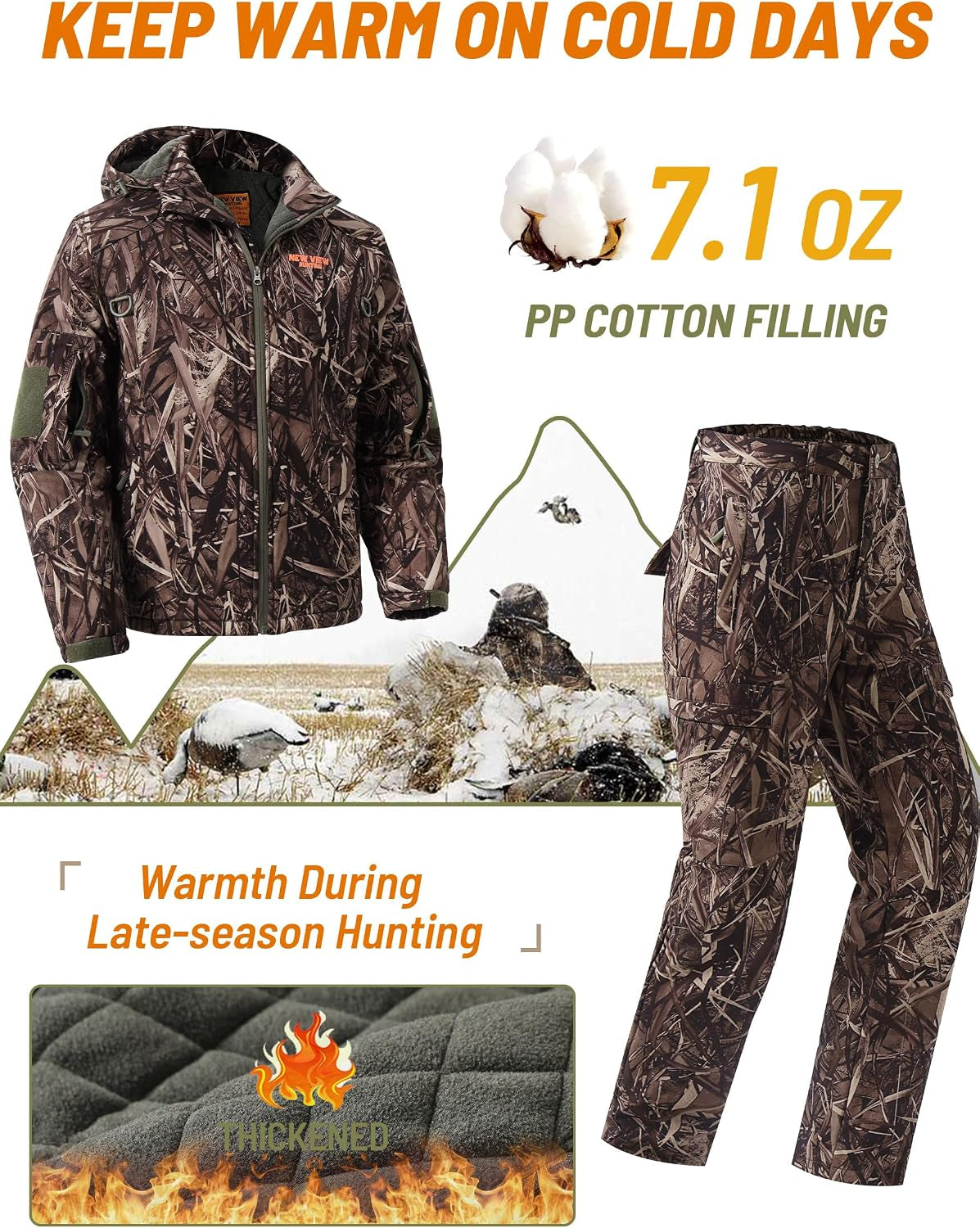 Insulated Hunting Clothes for Men Cold Weather, Warm Camo Hunting Jacket and Pants, Hunting Suit for Deer Duck Hunts