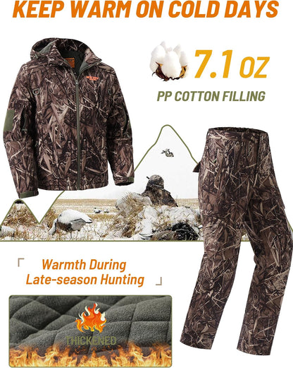 Insulated Hunting Clothes for Men Cold Weather, Warm Camo Hunting Jacket and Pants, Hunting Suit for Deer Duck Hunts