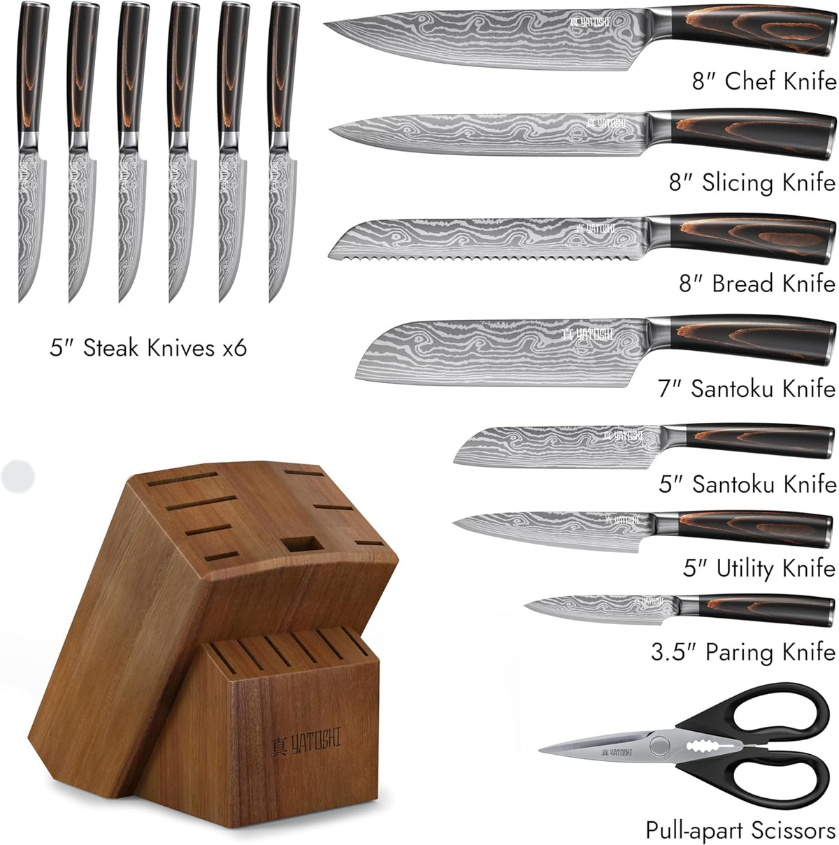 Yatoshi Knives Kitchen Knife Set with Block CLA1