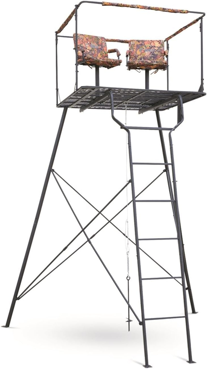 12' Hunting Climbing Tree Stand Tower with Ladder, 2 Person Treestand, Hunting Gear, Equipment, and Accessories