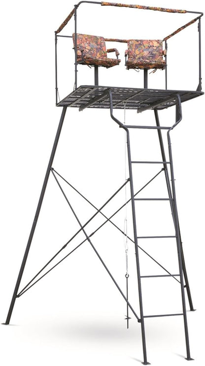 12' Hunting Climbing Tree Stand Tower with Ladder, 2 Person Treestand, Hunting Gear, Equipment, and Accessories