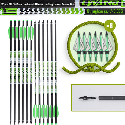 22 Inch Pure Carbon Crossbow Bolts Arrows with Broadheads for Hunting