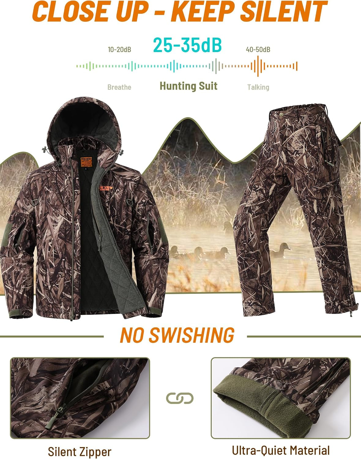 Insulated Hunting Clothes for Men Cold Weather, Warm Camo Hunting Jacket and Pants, Hunting Suit for Deer Duck Hunts