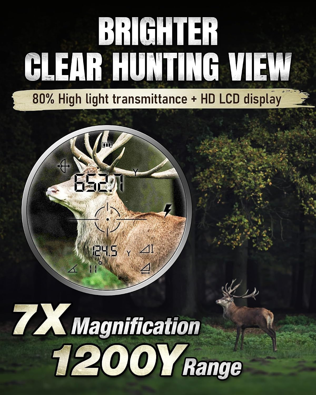 Hunting Rangefinder, 1200Y Laser Range Finder for Hunting,7X Magnification, Waterproof, Speed Mode, Rechargeable, Lightweight for Archery