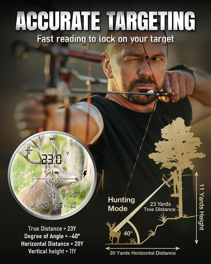 Hunting Rangefinder, 1200Y Laser Range Finder for Hunting,7X Magnification, Waterproof, Speed Mode, Rechargeable, Lightweight for Archery