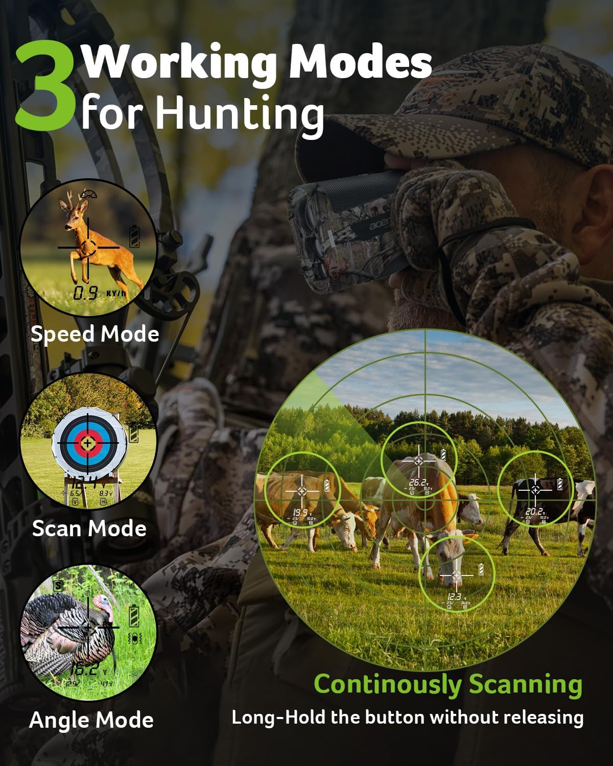 Acer Hunting Range Finder with Slope, 800 Yards Range Finder for Hunting, 6X Magnification, Waterproof Archery Rangefinder for Deer, Rechargeable Battery with Magnet Stripe
