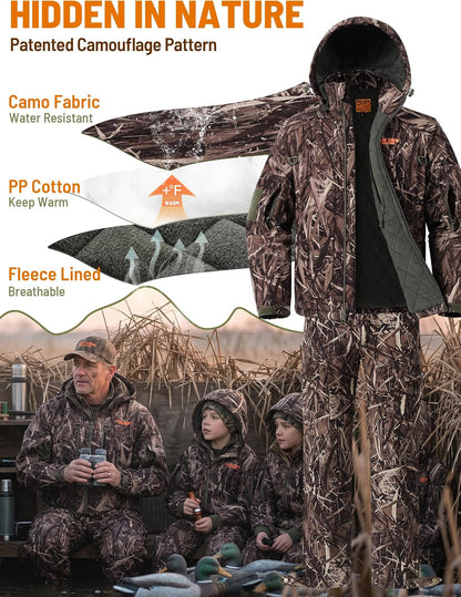 Insulated Hunting Clothes for Men Cold Weather, Warm Camo Hunting Jacket and Pants, Hunting Suit for Deer Duck Hunts