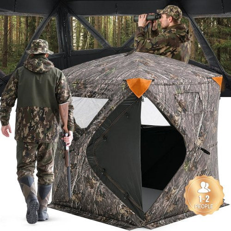 Hunting Blind, 270¡Ã Ground Blind, 1-2 Person Pop up Deer Blind for Hunting with Carrying Bag, Portable Resilient Hunting Tent, 3 Horizontal Windows for Turkey and Deer Hunting