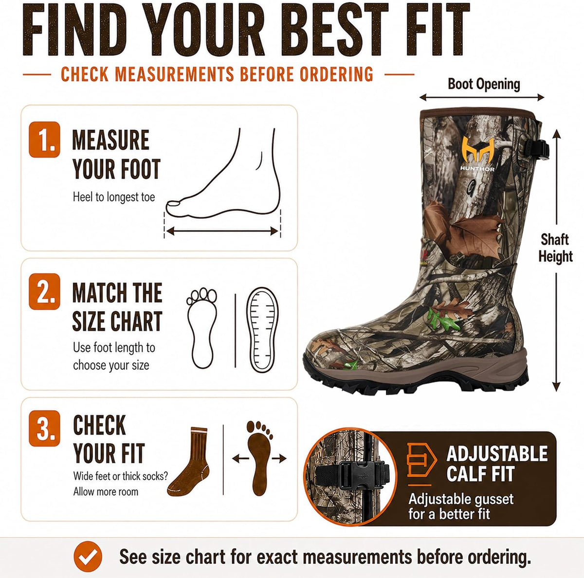 Rubber Hunting Boots for Men, 800G Insulation with EVA Midsole