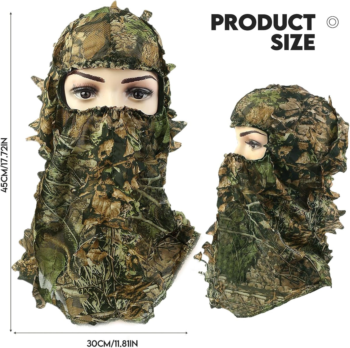 2-Piece Set Ghillie Camouflage 3D Leafy Full Face Mask Camo Hunting Gloves, Turkey Camo Hunter Hunting Accessories for Turkey Hunting Fishing Hunting Tactical Camouflage