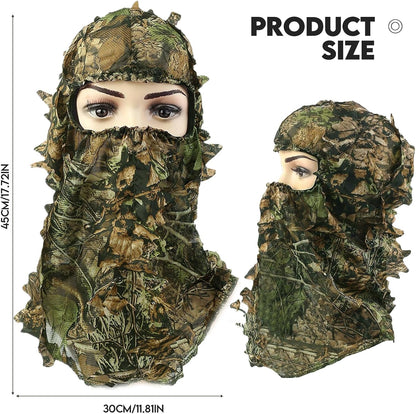 2-Piece Set Ghillie Camouflage 3D Leafy Full Face Mask Camo Hunting Gloves, Turkey Camo Hunter Hunting Accessories for Turkey Hunting Fishing Hunting Tactical Camouflage