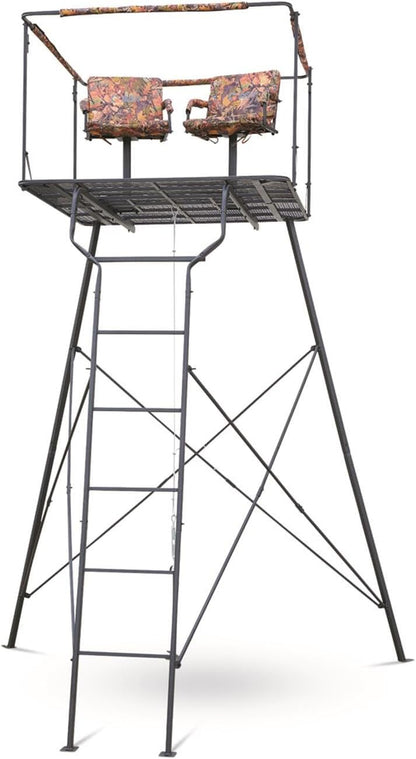12' Hunting Climbing Tree Stand Tower with Ladder, 2 Person Treestand, Hunting Gear, Equipment, and Accessories