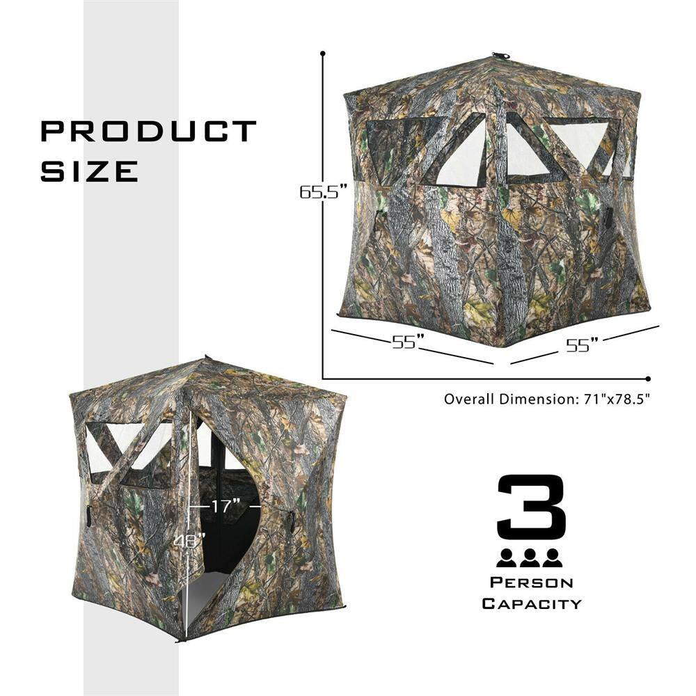 Pop-Up Hunting Ground Blind Portable Camo Hunting Tent Suitable for 3 People