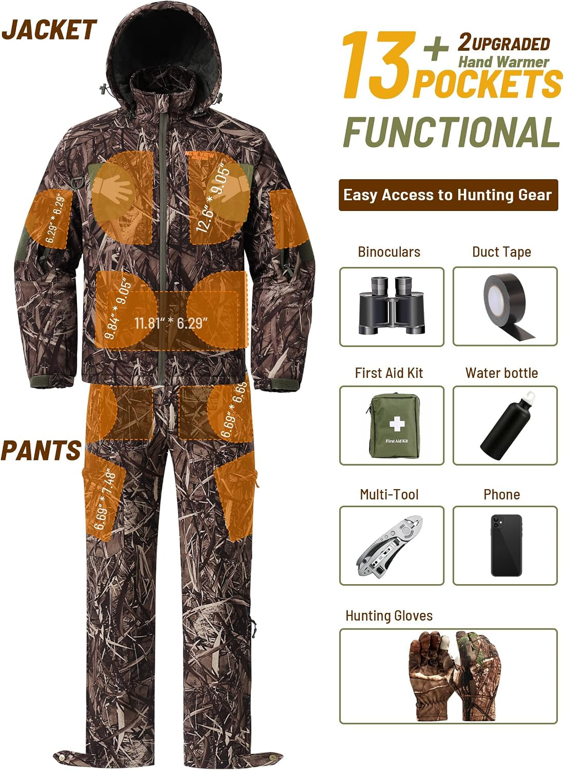 Insulated Hunting Clothes for Men Cold Weather, Warm Camo Hunting Jacket and Pants, Hunting Suit for Deer Duck Hunts