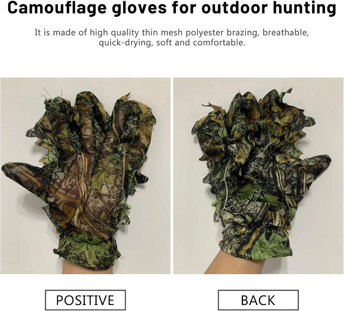 2-Piece Set Ghillie Camouflage 3D Leafy Full Face Mask Camo Hunting Gloves, Turkey Camo Hunter Hunting Accessories for Turkey Hunting Fishing Hunting Tactical Camouflage