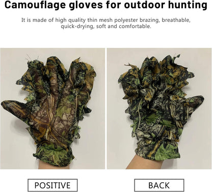 2-Piece Set Ghillie Camouflage 3D Leafy Full Face Mask Camo Hunting Gloves, Turkey Camo Hunter Hunting Accessories for Turkey Hunting Fishing Hunting Tactical Camouflage