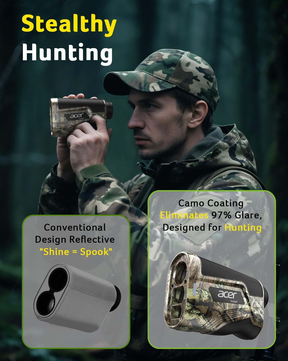 Acer Hunting Range Finder with Slope, 800 Yards Range Finder for Hunting, 6X Magnification, Waterproof Archery Rangefinder for Deer, Rechargeable Battery with Magnet Stripe
